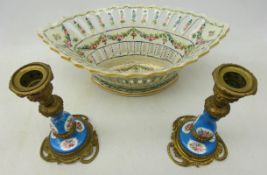 Pair Sevres style porcelain and Ormolu candlesticks,