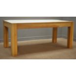 Light oak rectangular dining table, square supports, W180cm, H78cm,