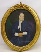 Portrait of a Lady, 19th century oval oil on board unsigned 36.5cm x 29.