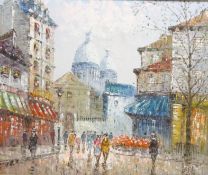 Parisian Street Scene, 20th century oil on canvas board signed Burnett 49.5cm x 59.