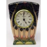 Moorcroft 'Cluny' pattern mantle clock designed by Sally Tuffin,