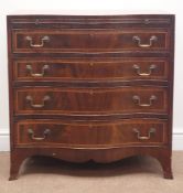 George III style mahogany serpentine bachelors chest, slide above four drawers,