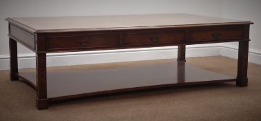 Large reproduction mahogany coffee table, three drawers,
