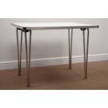 Portable table, white top, folding supports, 91cm x 77cm,