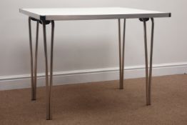Portable table, white top, folding supports, 91cm x 77cm,