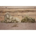 Two composite recumbent lions, L68cm and L46cm Condition Report <a href='//www.