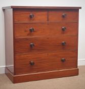 Late Victorian mahogany chest, two short and three long drawers, plinth base, W109cm, H106cm,