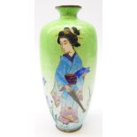 Japanese Ginbari enamel vase decorated with a female figure holding a parasol,