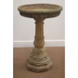 Composite stone bird bath, egg and dart rim detail, fluted and moulded column base,