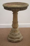 Composite stone bird bath, egg and dart rim detail, fluted and moulded column base,