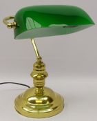 Bankers style gilt metal lamp with green glass shade,