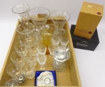 Set of six Waterford Lismore port glasses & crystal clock with box, six cut glass tumblers, vases,