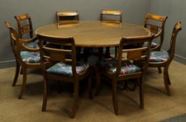 Regency style inlaid mahogany circular dining table,