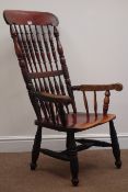 19th century elm and beech spindle back country armchair,