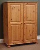 Solid pine tallboy cupboard, two panelled doors, bun feet, W90cm, H120cm,