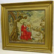 19th century gros point needlework picture on silk in gilt frame,