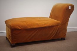 Victorian upholstered chaise ottoman, upholstered in a sunburst orange fabric, bun feet, L145cm,
