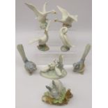 Collection of Lladro animals comprising a Rabbit with box, two Wrens,