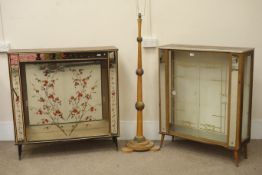 Two Art Deco display cabinets, glazed sliding doors (W106cm, H109cm, D30cm), a retro stool,