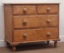 Victorian pine chest, two short and two long drawers, turned supports, W92cm, H79cm,