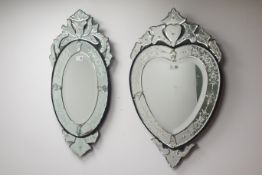 Venetian style heart shaped mirror and an oval Venetian style mirror,