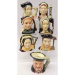 Seven Royal Doulton character jugs modelled as Henry VIII & his six wives,