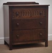 Medium oak chest, raised back, three drawers, fluted stile supports, W71cm, H83cm,