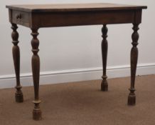 19th century French pine table, rectangular cleated top, single drawer to end,