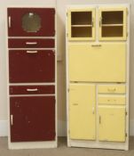 Two 1950's kitchen cupboards, and three vintage salvage kitchen units,