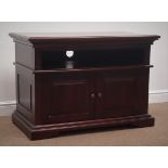 Mahogany television stand reeded sides, two panel doors, shaped plinth base, W102cm, H70cm,