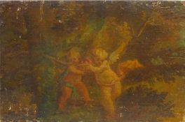 Cherubs in a Woodland, 18th century oil on canvas mounted onto wood panel unsigned 35cm x 53.