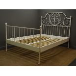 Ikea Leirvik cream metal 4' 6" double bed frame, W147cm, H147cm,