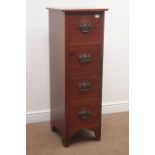 Early 20th century stained pine narrow chest, four drawers, W40cm, H119cm,