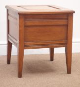 Early 20th century medium oak commode, panelled hinged lid enclosing seat and porcelain pot, W40cm,
