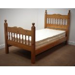 Solid pine 3' single bedstead with mattress , W104cm, H130cm,