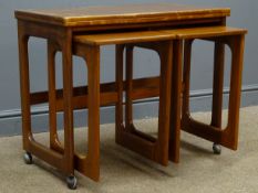 Mackintosh teak nest of tables, folding rectangular top, two nesting occasional tables, 75cm x 41cm,