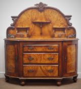 Victorian scrumbled pine chiffonier, raised shaped back with floral carvings,