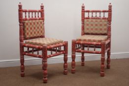 Pair red and white chairs,
