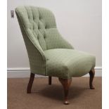 Early 20th century nursing chair deeply buttoned upholstered back on cabriole supports