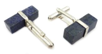 Pair of silver lapis lazuli cuff-links,