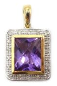 9ct gold (tested) diamond and amethyst pendant Condition Report Approx 4gm,