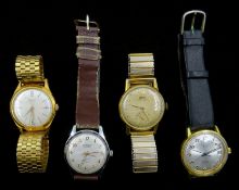 Four vintage Swiss wristwatches by Bernex, Dubois Bros, Delvina.
