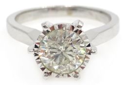 18ct white gold (tested) round brilliant cut diamond solitaire ring, stamped 750, diamond 1.