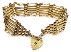 Gold six bar gate bracelet, hallmarked 9ct, approx 14.