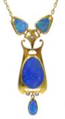 Murrle Bennett & Co Art Nouveau gold opal and seed pearl pendant necklace,