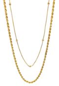 Gold box link and ball chain necklace and rope twist chain necklace, both hallmarked 9ct, approx 6.