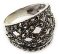 Silver and marcasite open work ring,