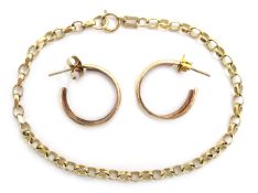 Pair of gold hoop ear-rings and gold bracelet,