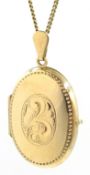 9ct gold oval locket pendant necklace, hallmarked 9ct, approx 5.