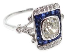 18ct white gold sapphire and diamond ring, central diamond approx 0.